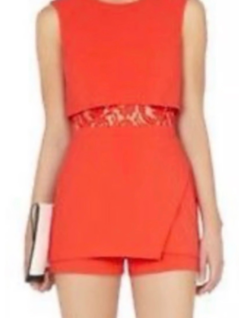 BCBG Coral Lace-Waist Sleeveless Romper